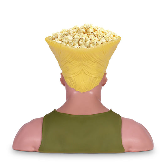 Side profile view of the 120 oz plastic Street Fighter popcorn bucket highlighting its molded shape