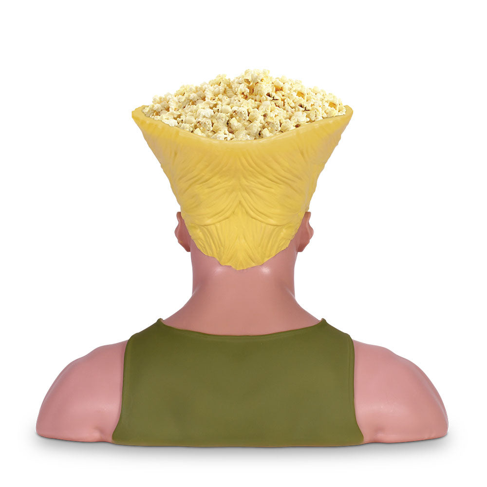 Side profile view of the 120 oz plastic Street Fighter popcorn bucket highlighting its molded shape