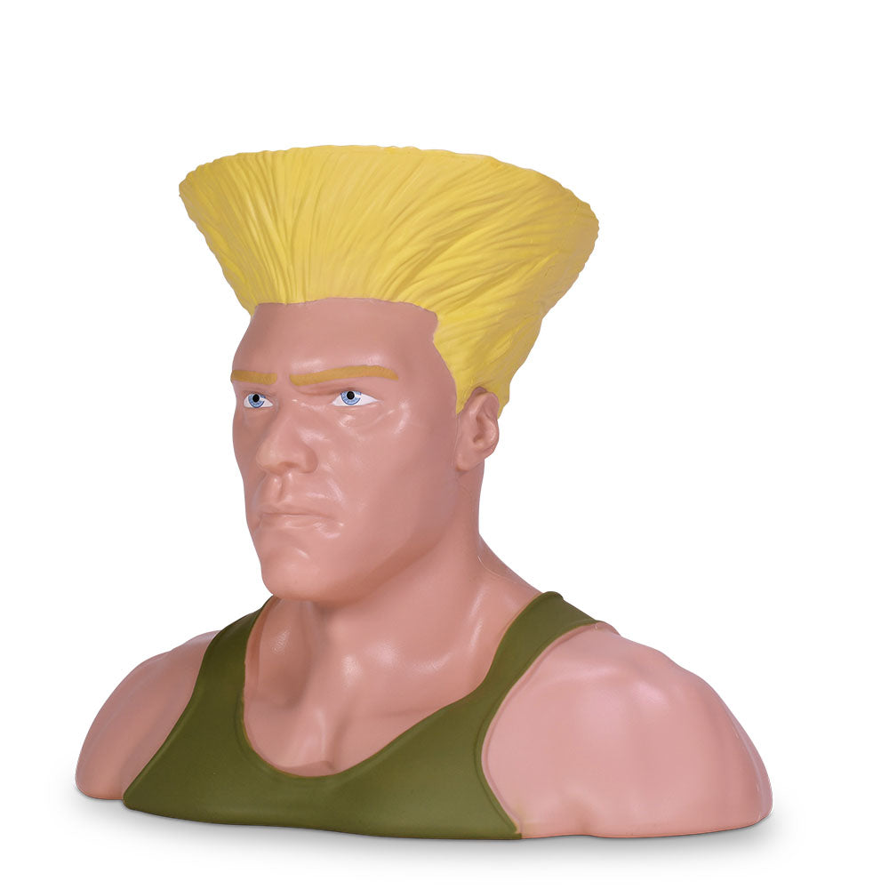 Front three-quarters angle of the Street Fighter Guile collectible popcorn bucket against a neutral background