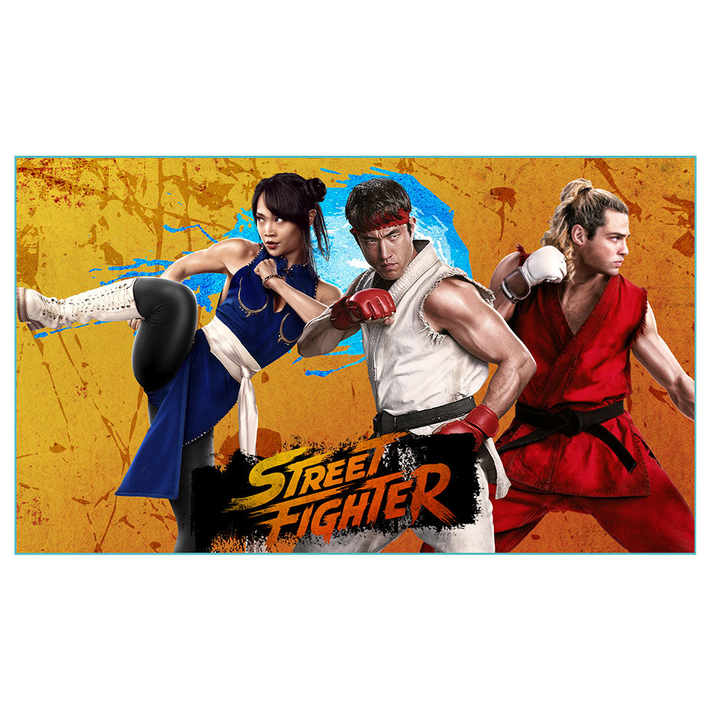Close-up of the control panel graphics printed on the Street Fighter popcorn bucket