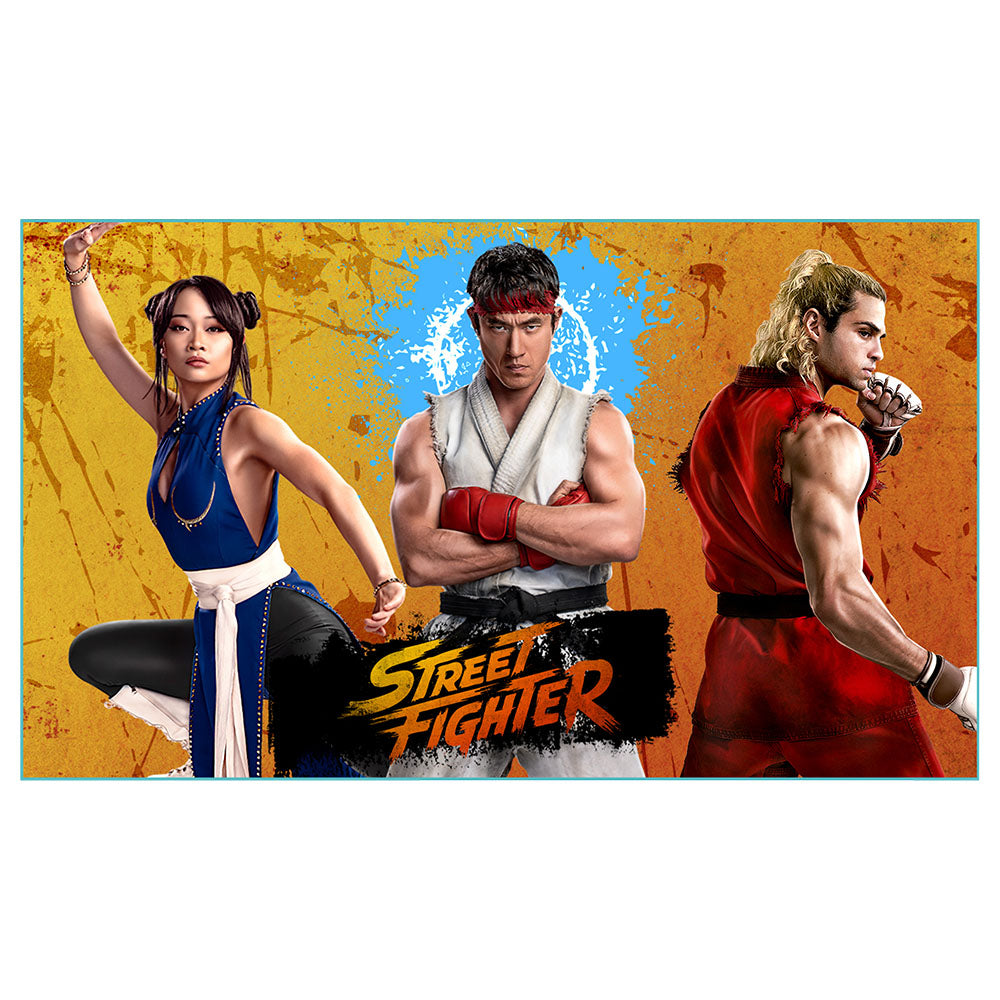 Close-up of the marquee header graphic on the Street Fighter arcade bucket