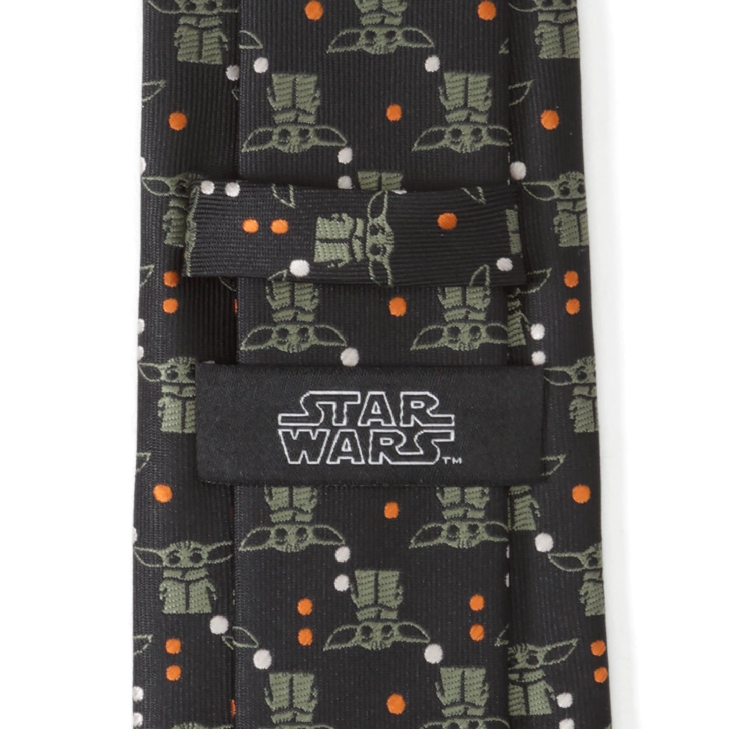 Back of the Star Wars Grogu necktie showing the authentic label