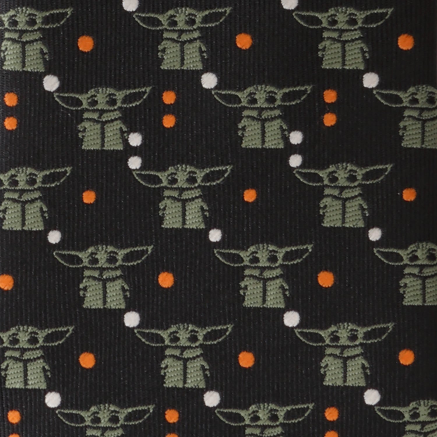 Full length view of the black and orange dotted Star Wars Grogu tie