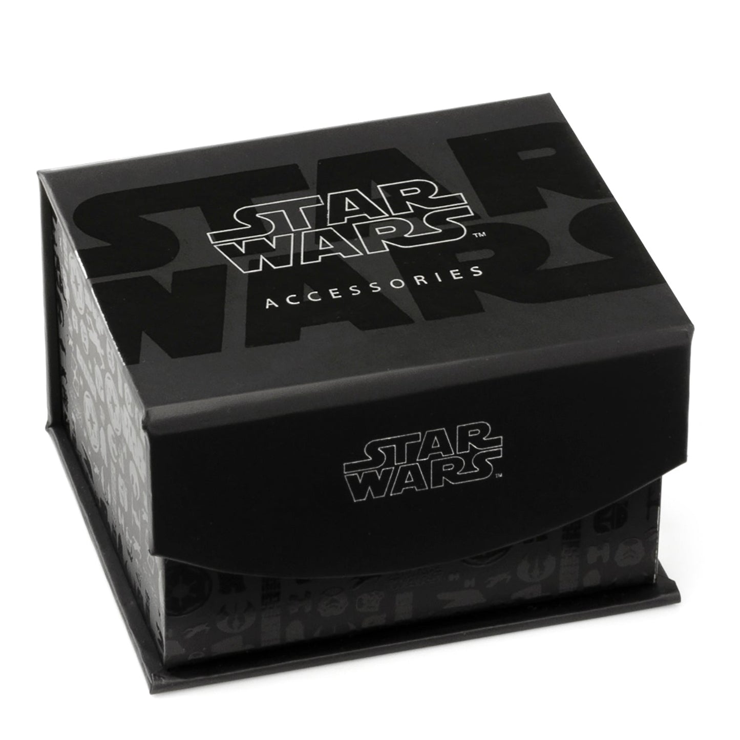 Grogu 3D cufflinks from The Mandalorian showcasing the black enamel accents.