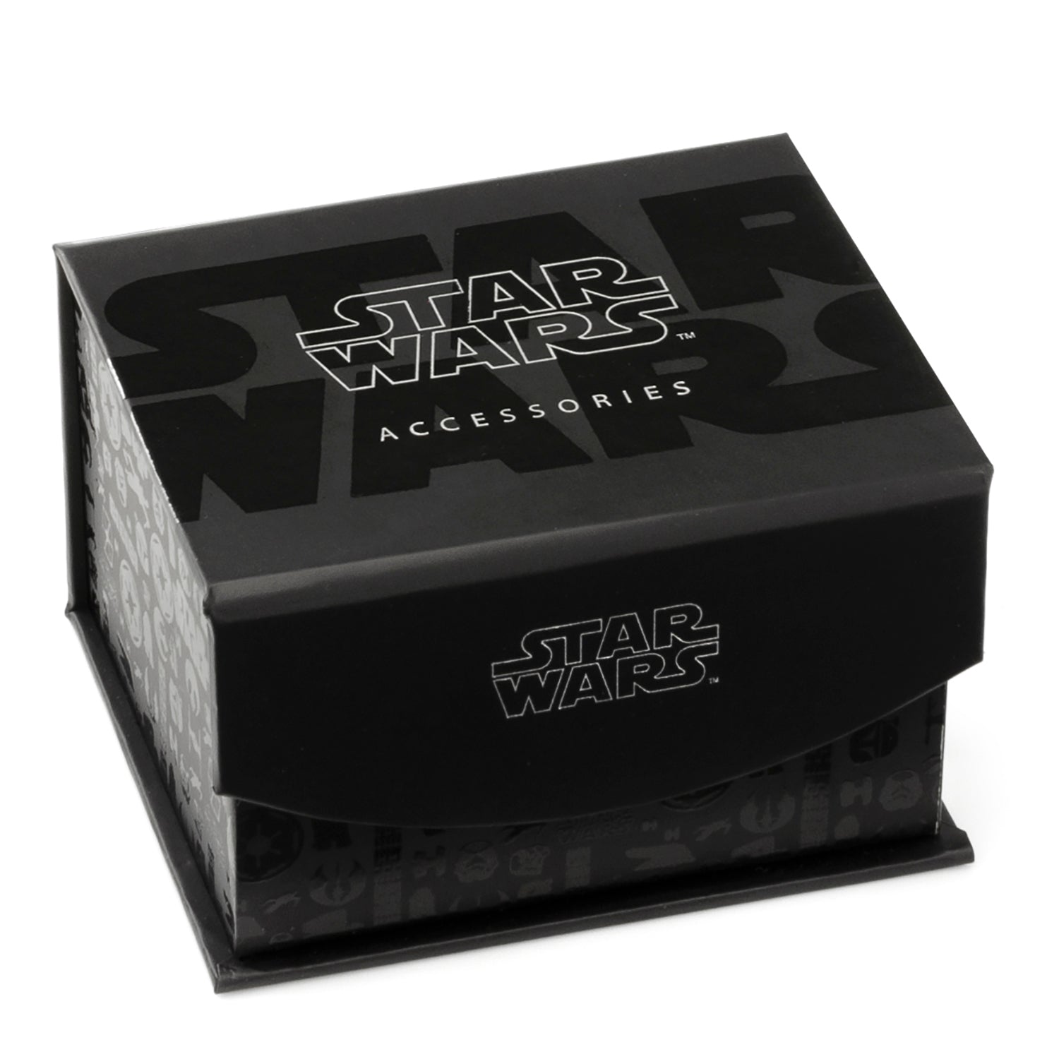 Grogu 3D cufflinks from The Mandalorian showcasing the black enamel accents.