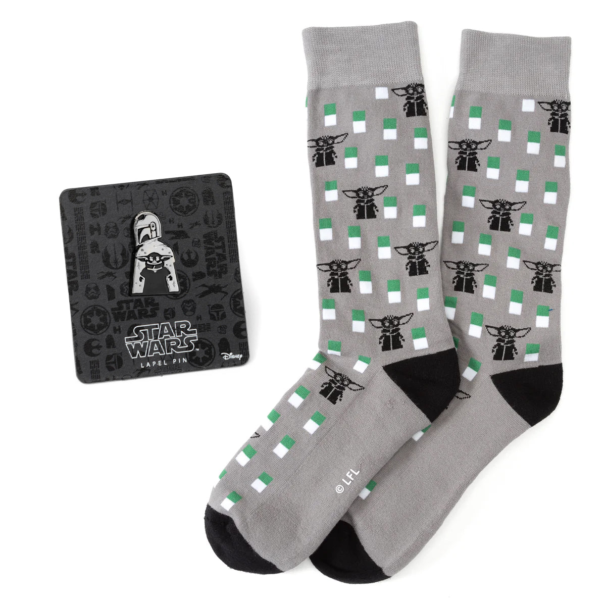 Star Wars Mandalorian and Grogu socks and lapel pin gift set in grey