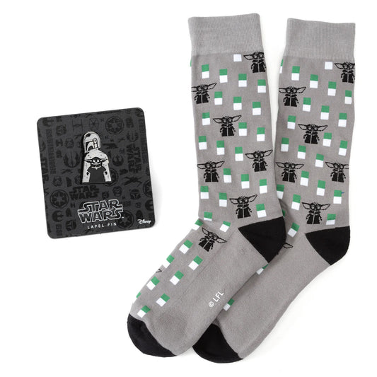 Star Wars Mandalorian and Grogu socks and lapel pin gift set in grey