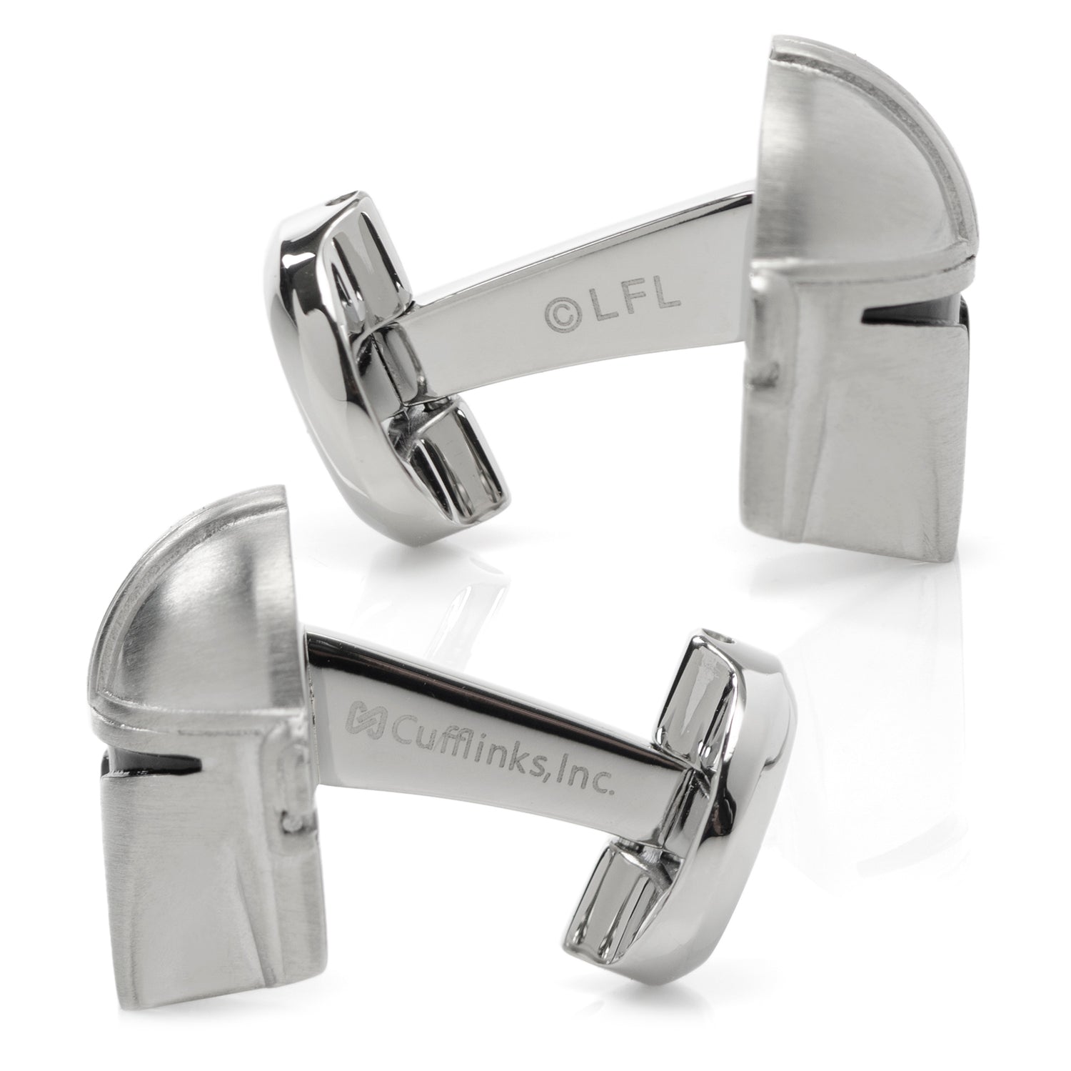 Pair of officially licensed Star Wars Mandalorian 3D helmet cufflinks.