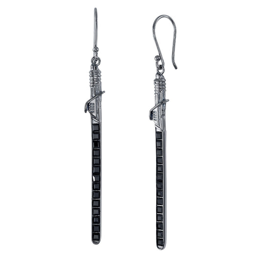 Star Wars RockLove Darksaber Crystal Lightsaber Earrings in black rhodium finish.