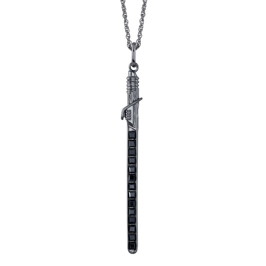 Star Wars x RockLove Darksaber Crystal Lightsaber Necklace featuring black rhodium finish and Austrian crystals.