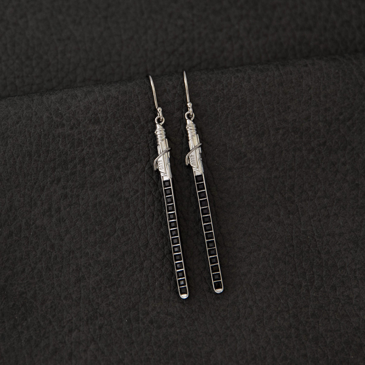 Darksaber lightsaber drop earrings with French hook wires.