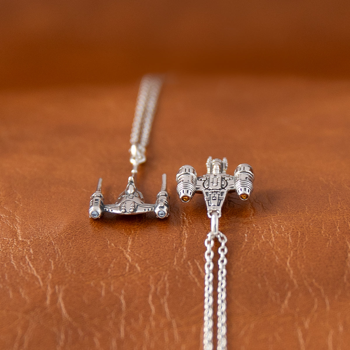 Antiqued sterling silver Razor Crest miniature ship necklace