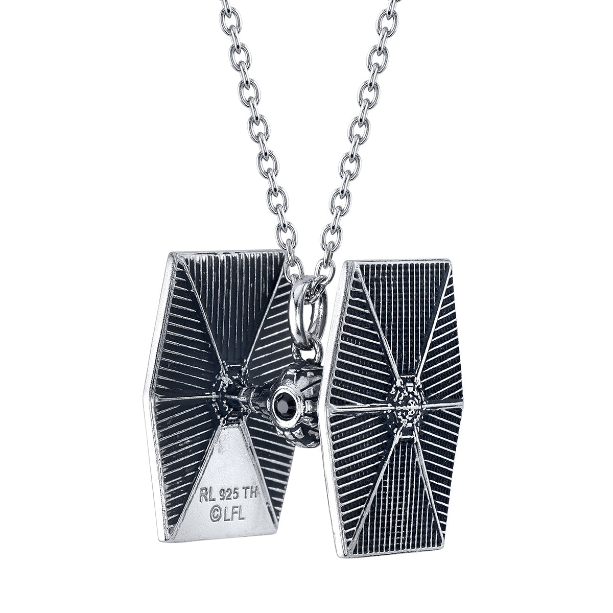 Detail shot of the black cubic zirconia viewport on the TIE Fighter.
