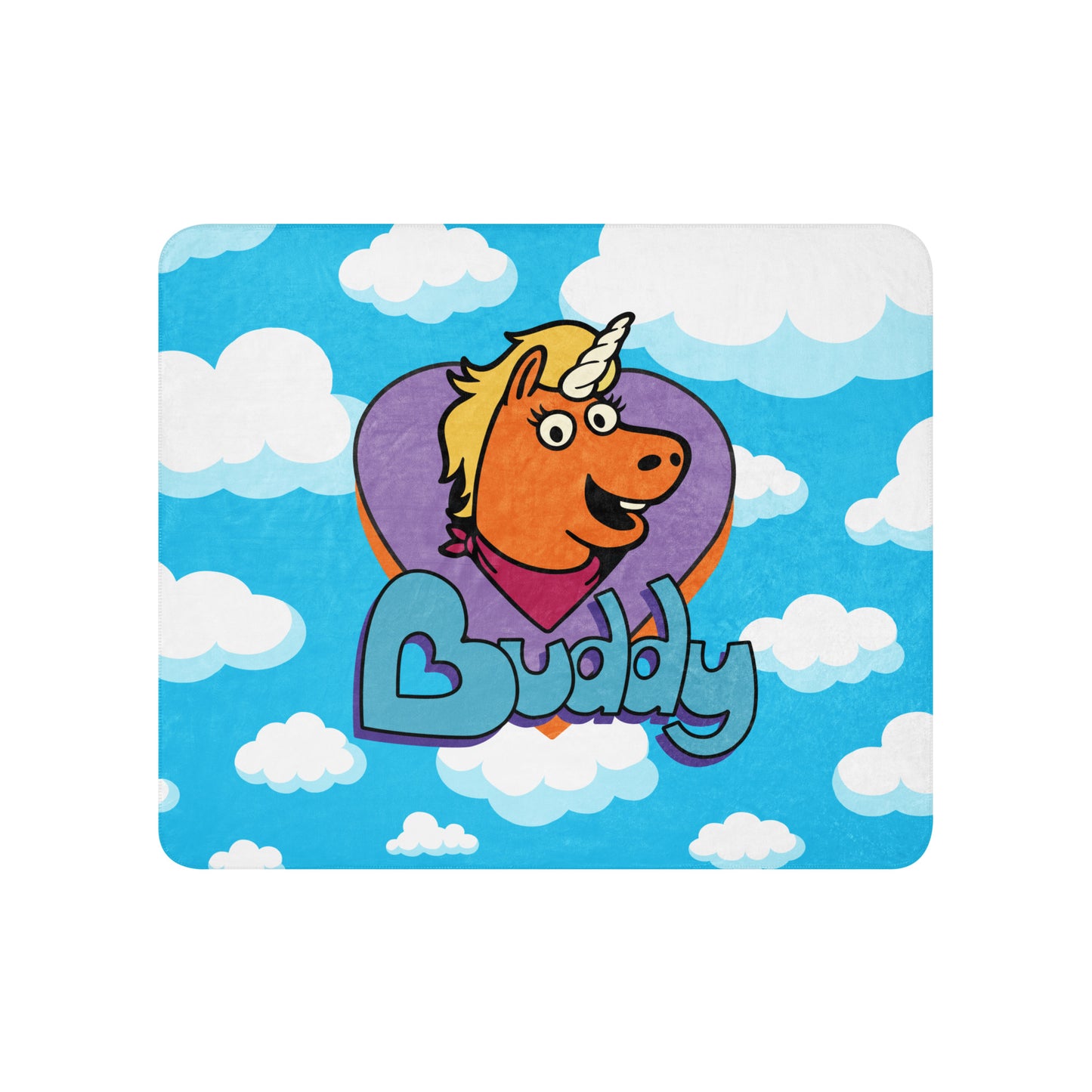 Buddy Sherpa Blanket spread out to show full mascot design