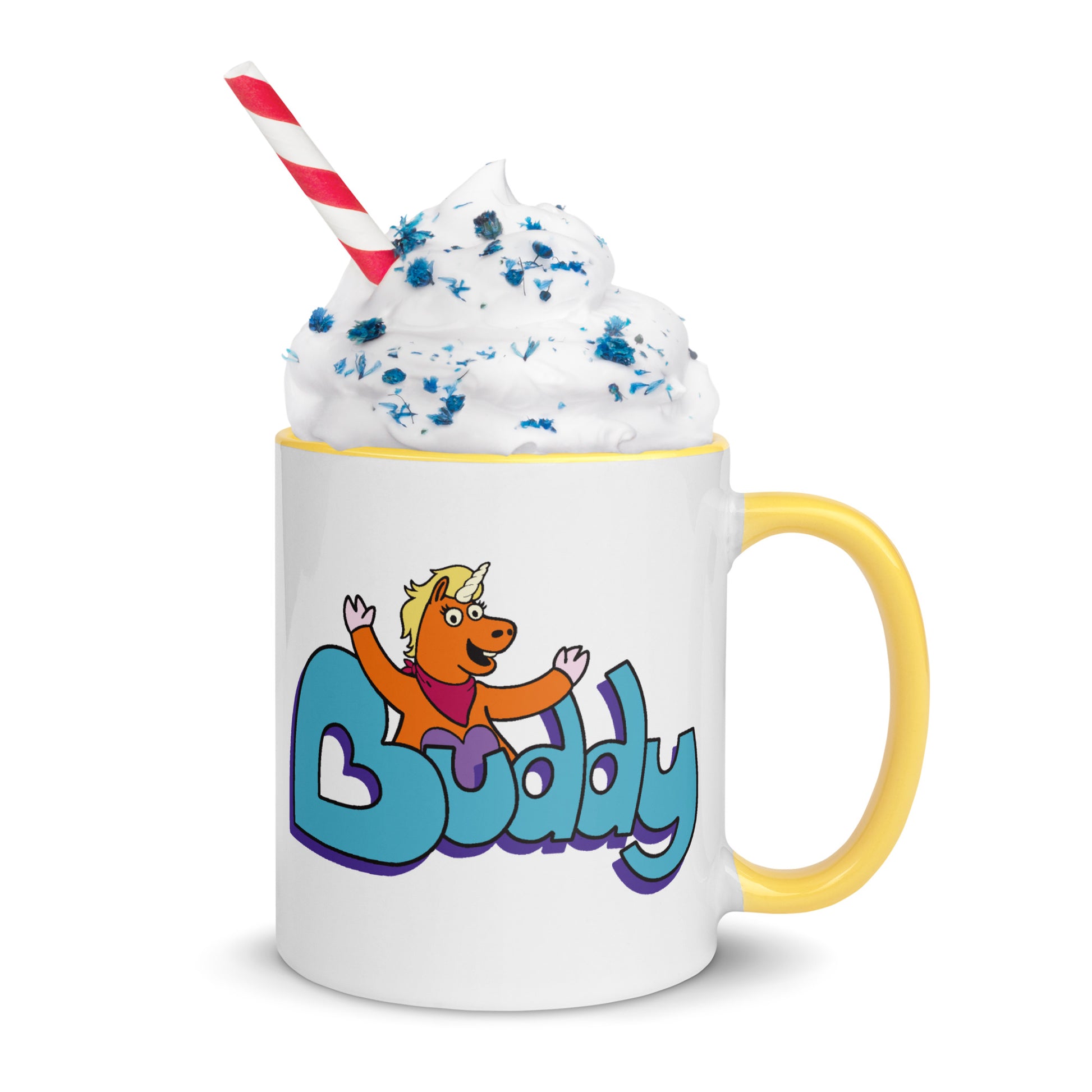 Buddy Logo Mug 11 oz dimensions and height perspective