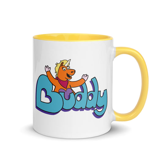 Buddy Logo Mug side view showing handle and ceramic finish